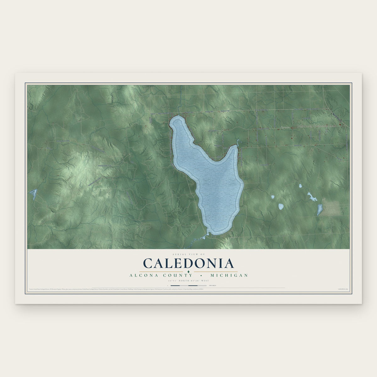 Caledonia, Alcona County, Michigan map print, the full design