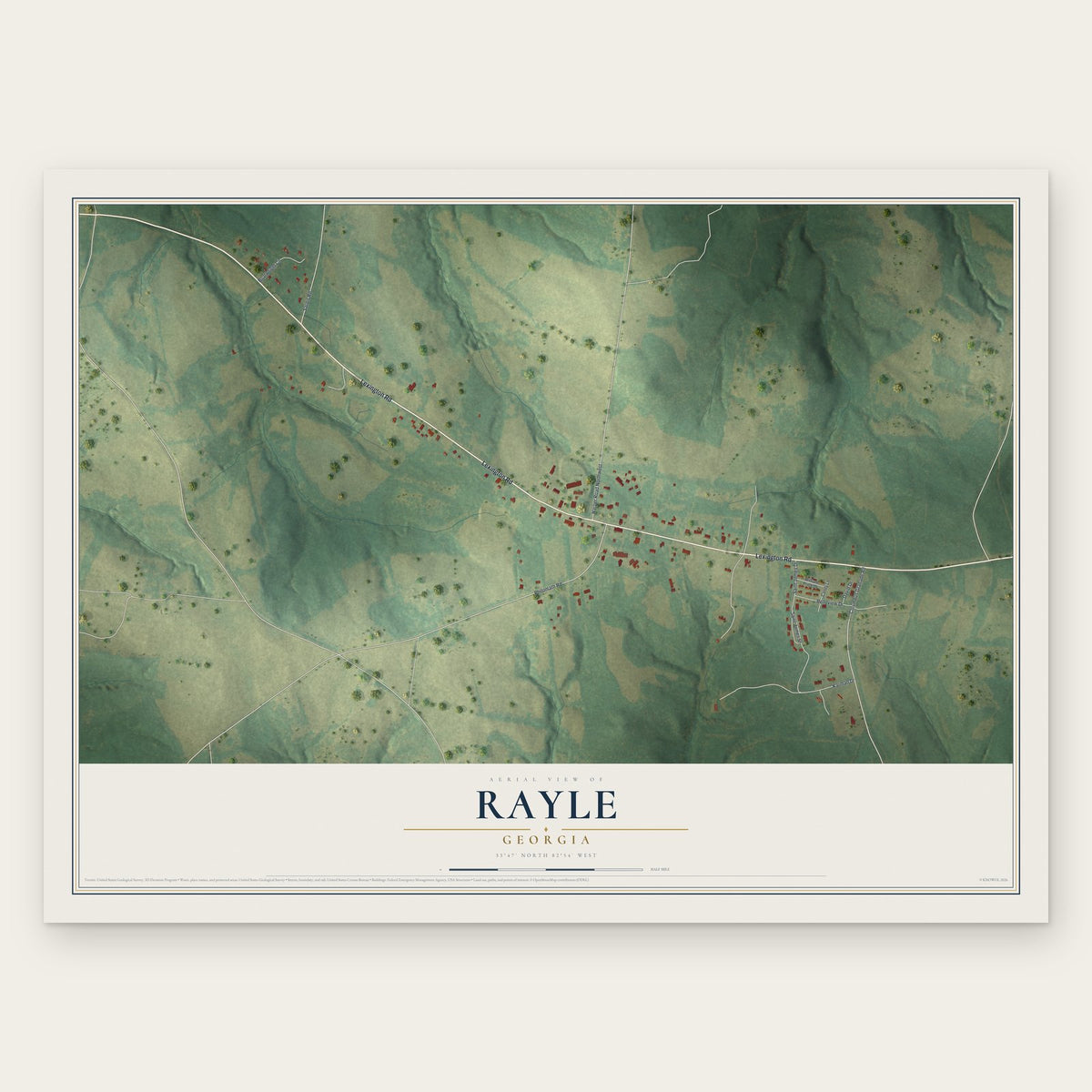 Rayle, Georgia map print, the full design