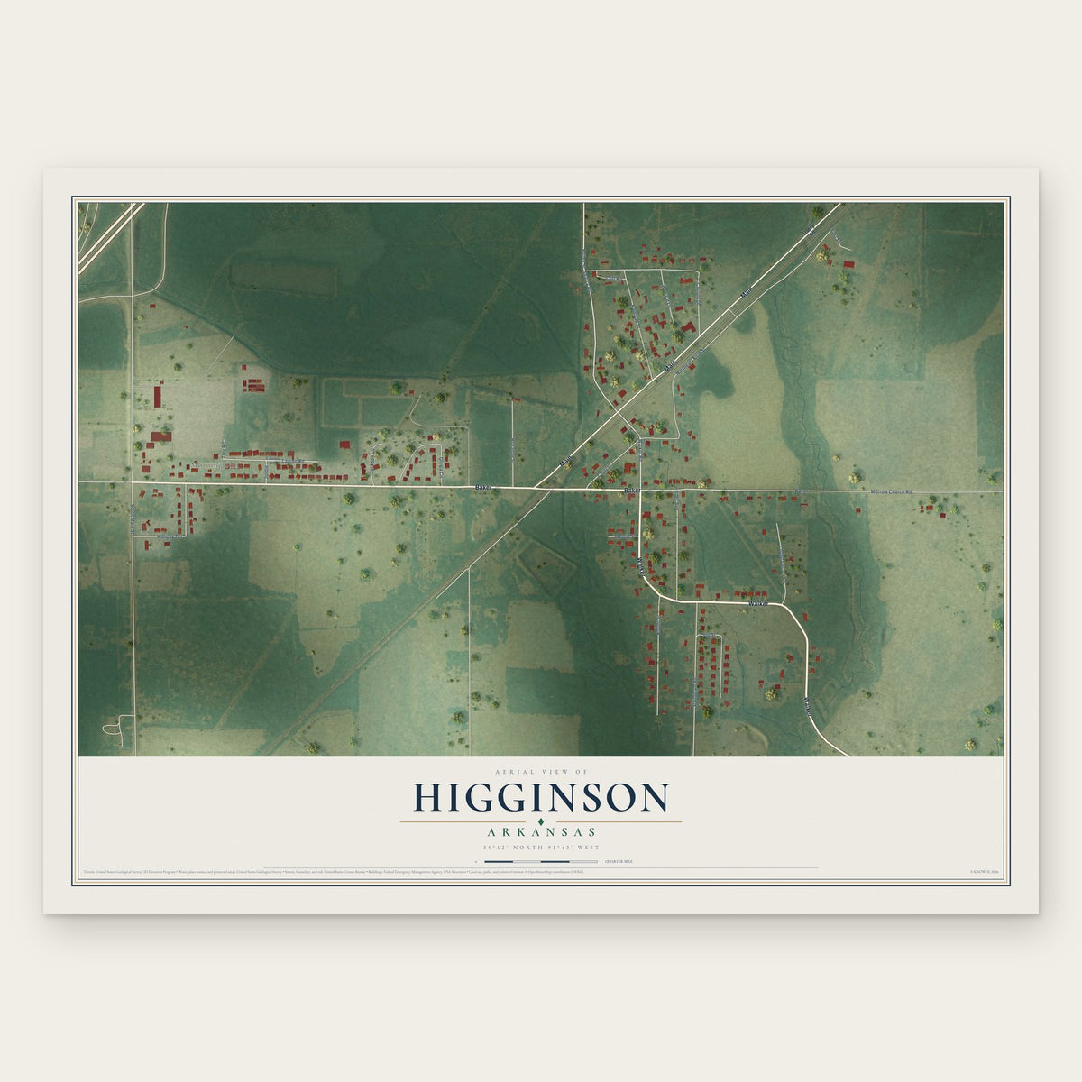 Higginson, Arkansas map print, the full design