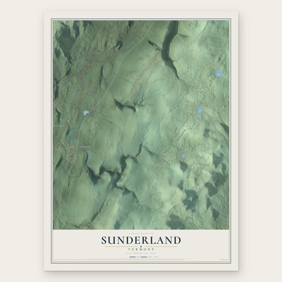 Sunderland, Vermont map print, the full design