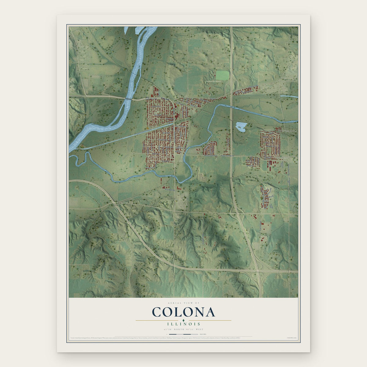Colona, Illinois map print, the full design