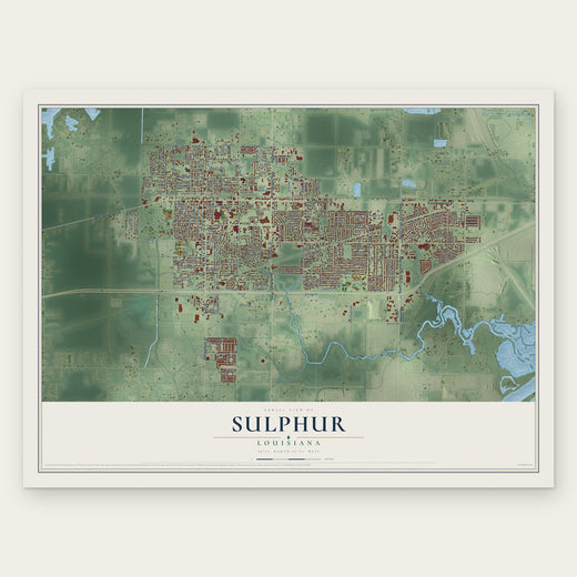 Sulphur, Louisiana map print, the full design