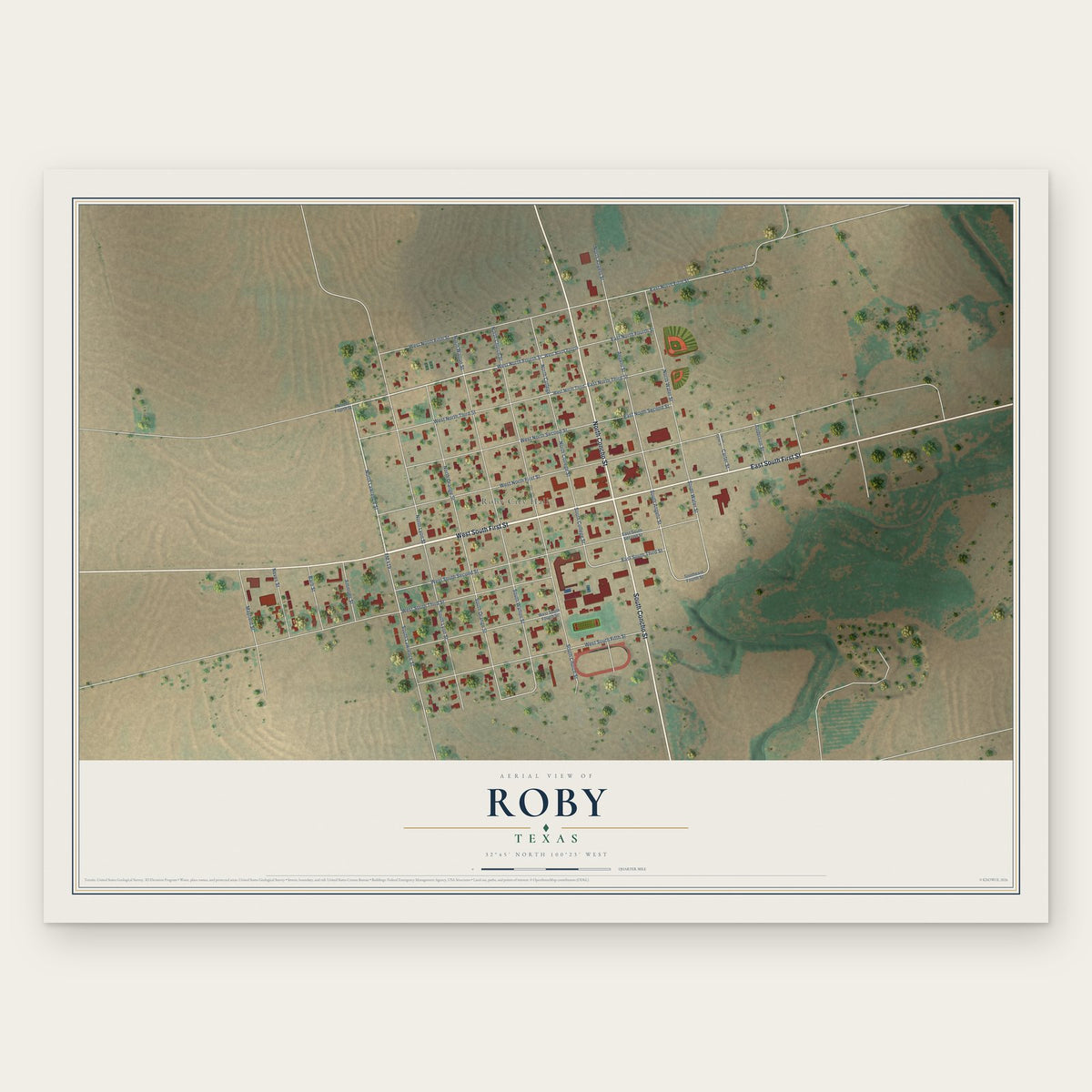 Roby, Texas map print, the full design