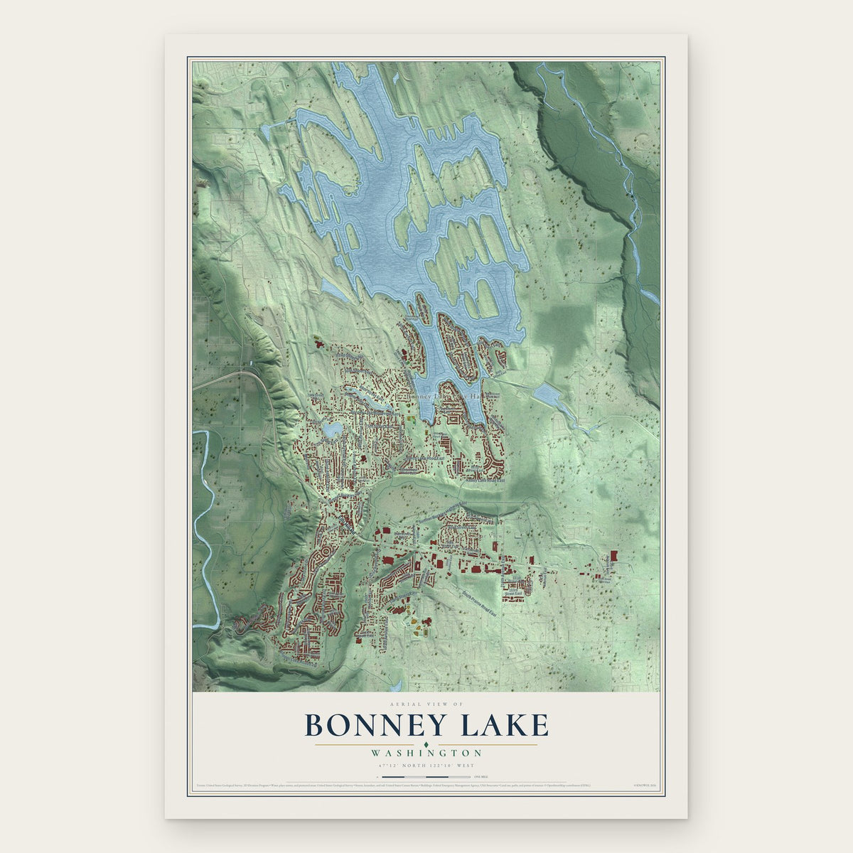 Bonney Lake, Washington map print, the full design