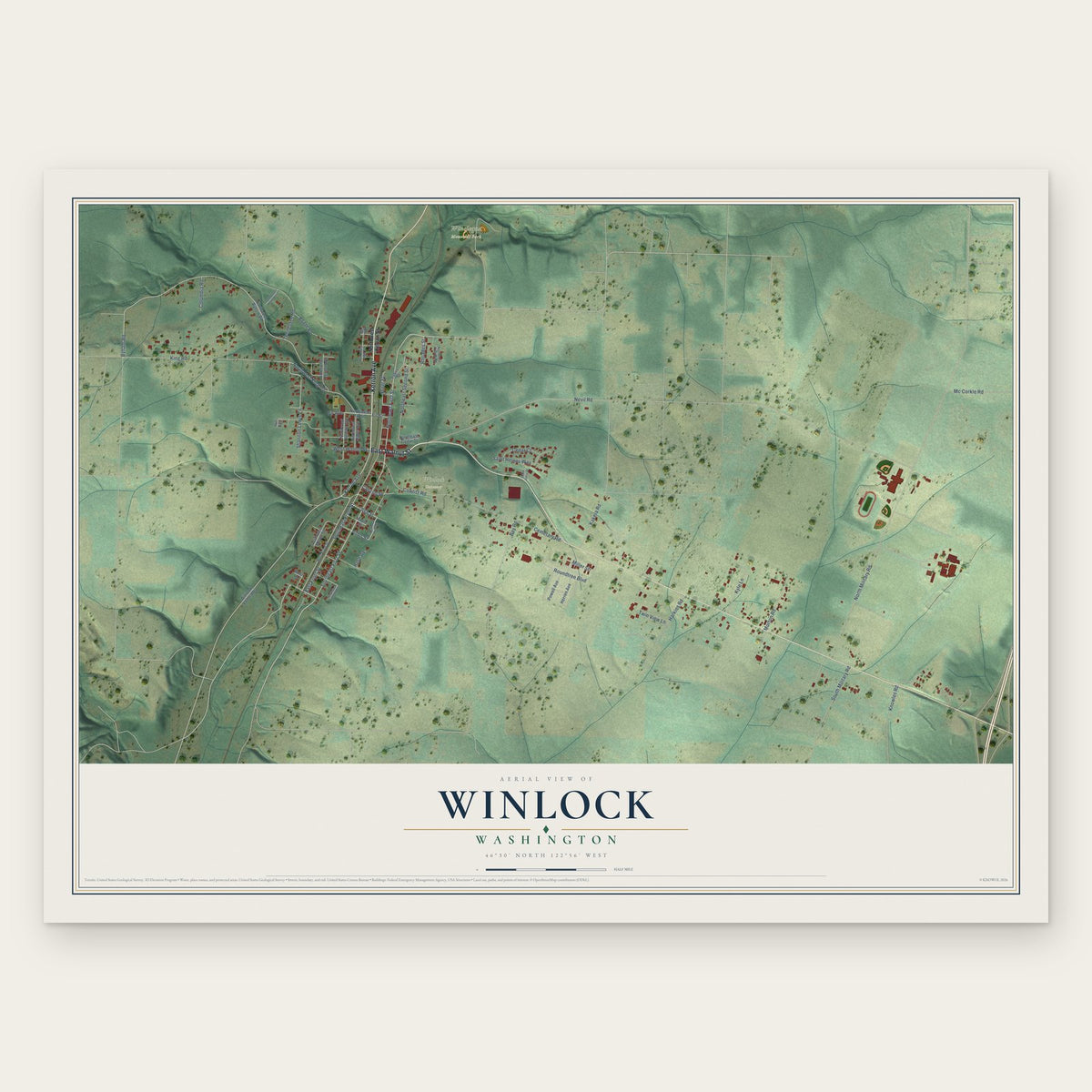 Winlock, Washington map print, the full design