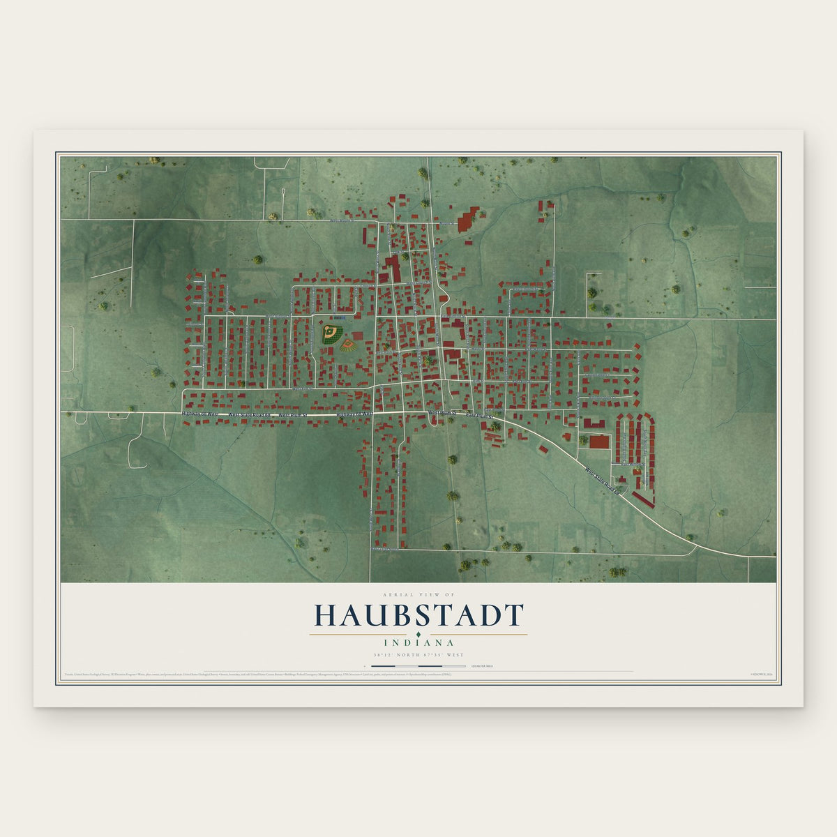 Haubstadt, Indiana map print, the full design