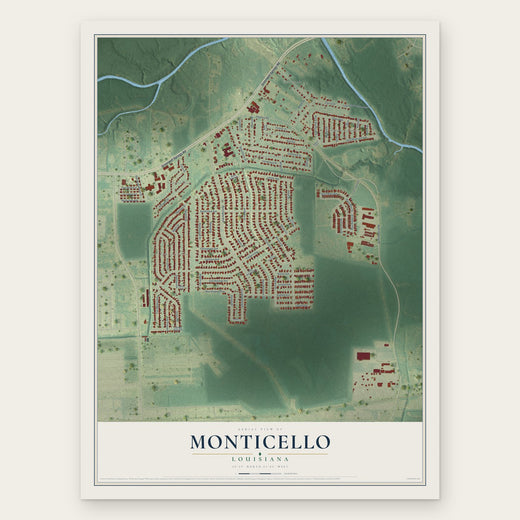 Monticello, Louisiana map print, the full design