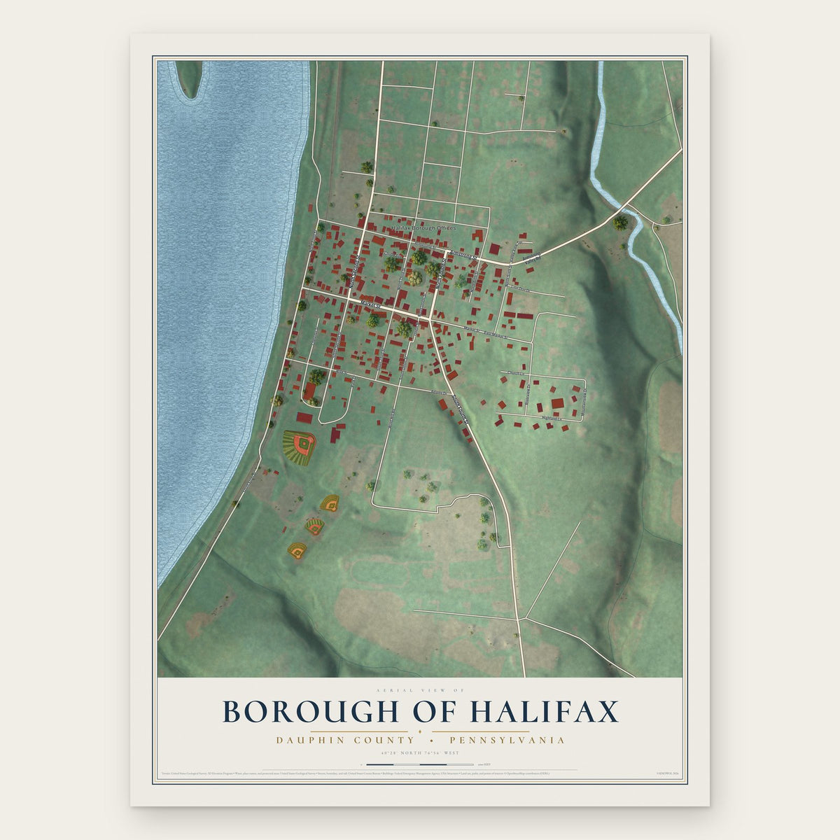 Borough of Halifax, Dauphin County, Pennsylvania map print, the full design