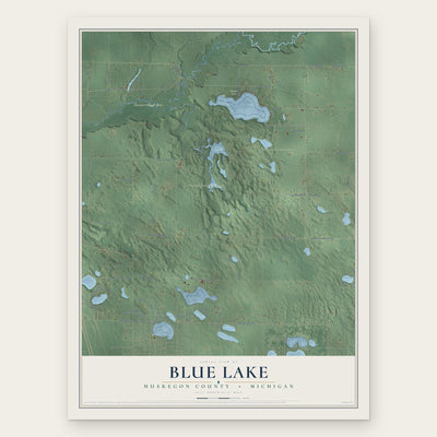 Blue Lake, Muskegon County, Michigan map print, the full design