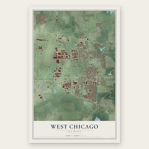 West Chicago, Illinois map print, the full design