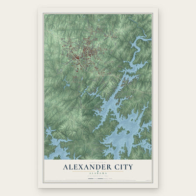 Alexander City, Alabama map print, the full design