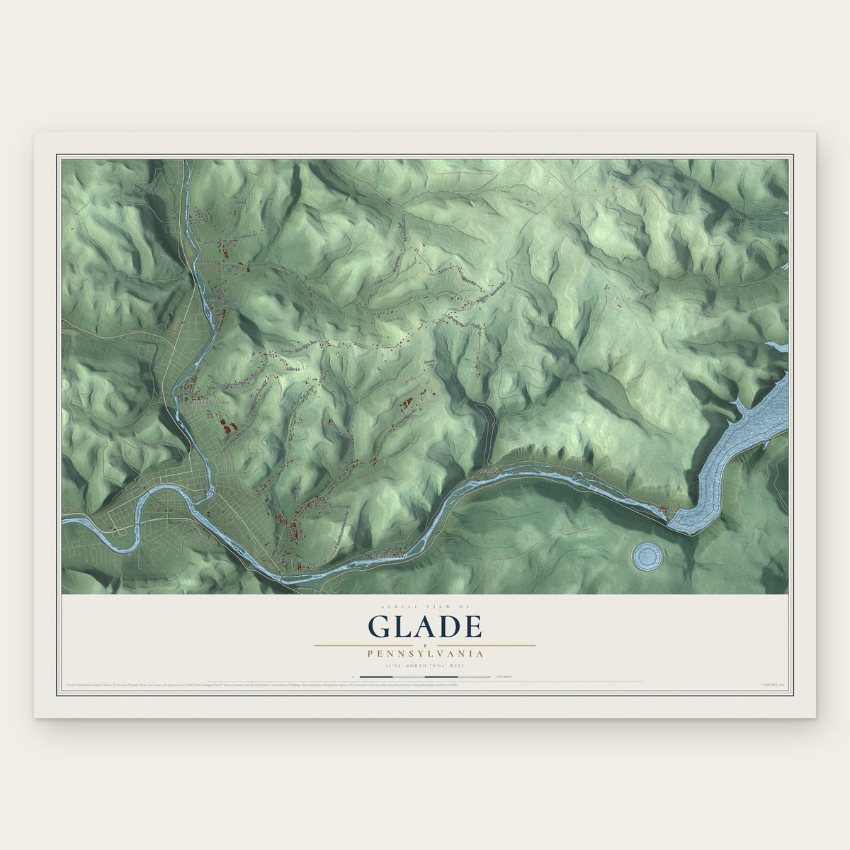 Glade, Pennsylvania map print, the full design