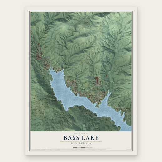 Bass Lake, California map print, the full design