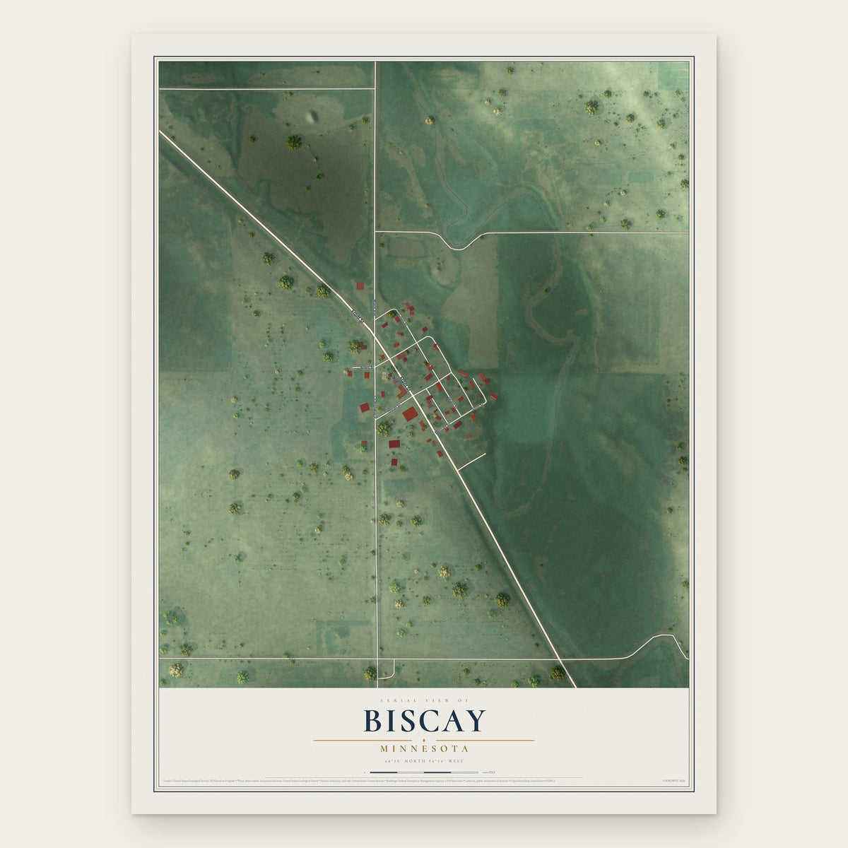Biscay, Minnesota map print, the full design