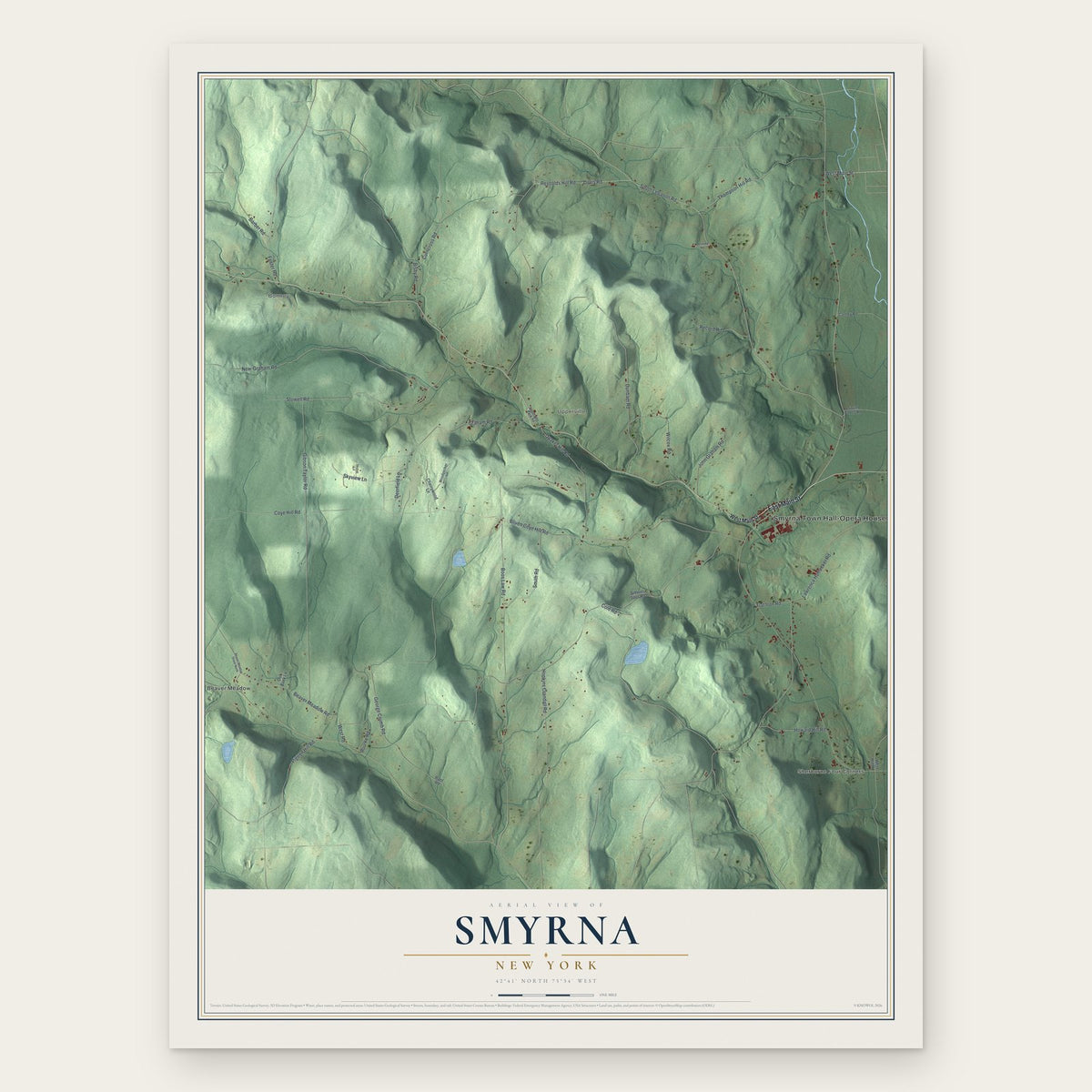 Smyrna, New York map print, the full design