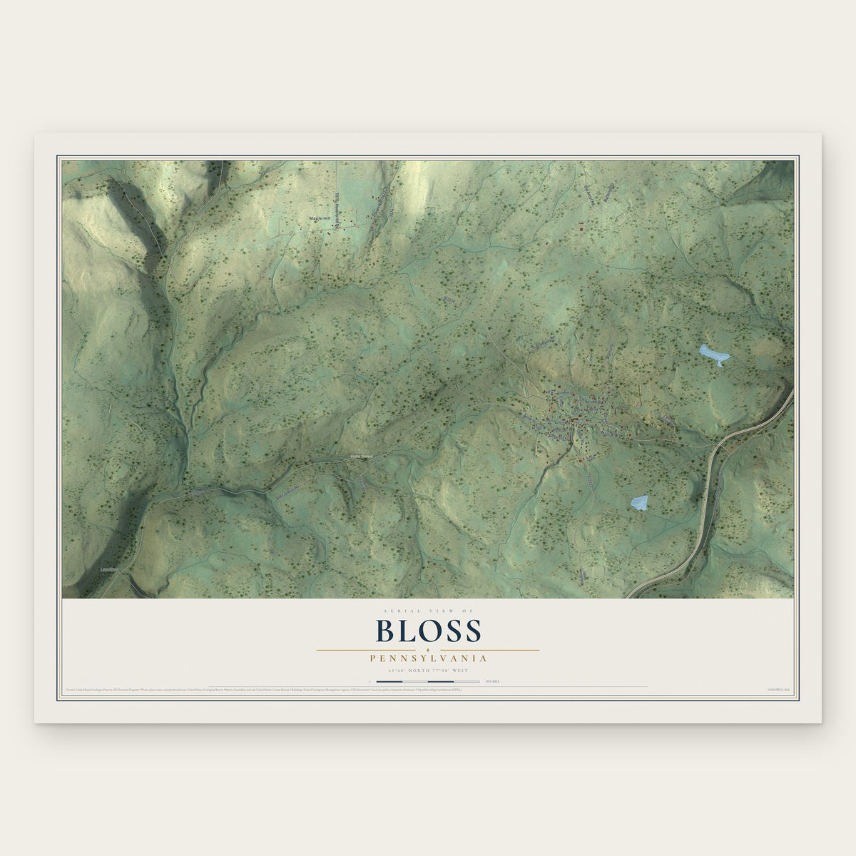Bloss, Pennsylvania map print, the full design