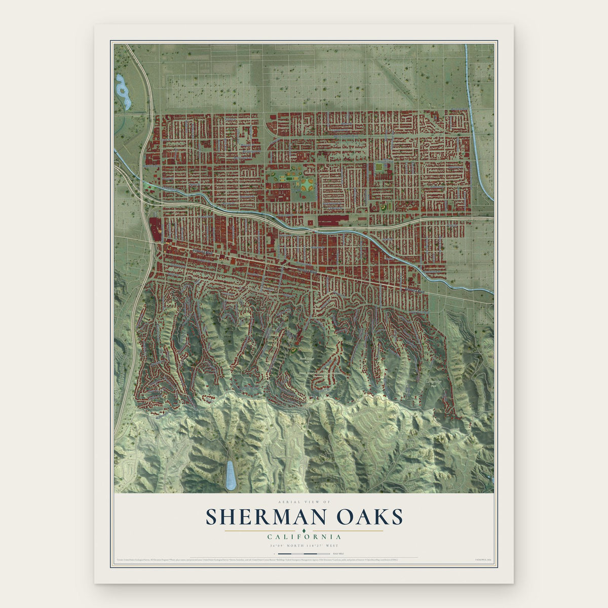 Sherman Oaks, California map print, the full design