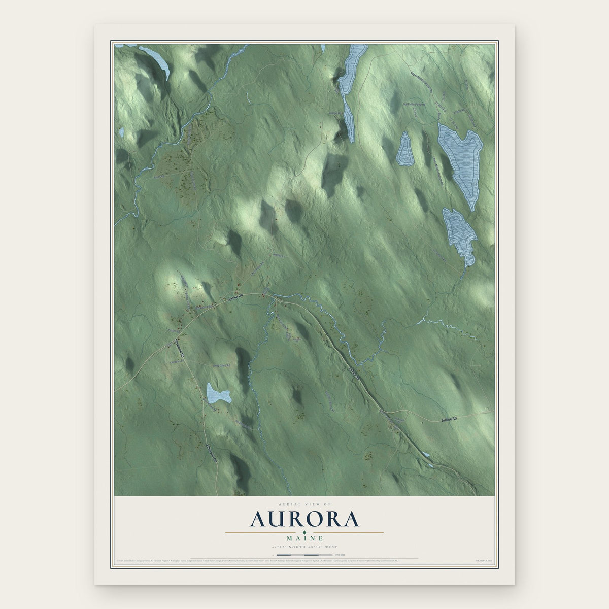 Aurora, Maine map print, the full design