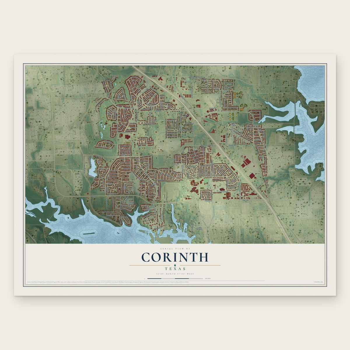 Corinth, Texas map print, the full design