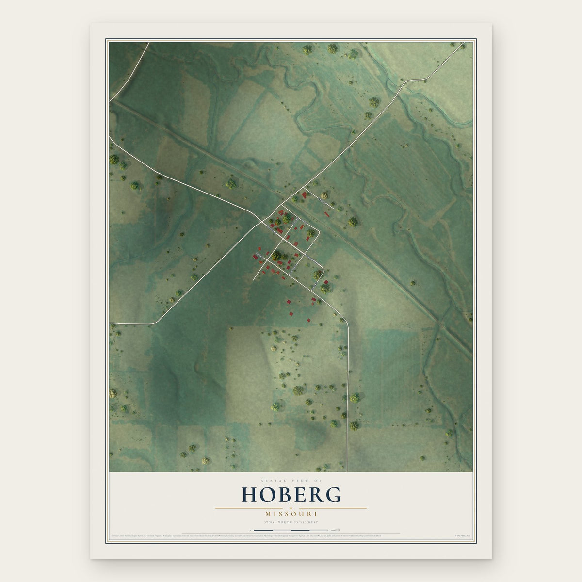 Hoberg, Missouri map print, the full design