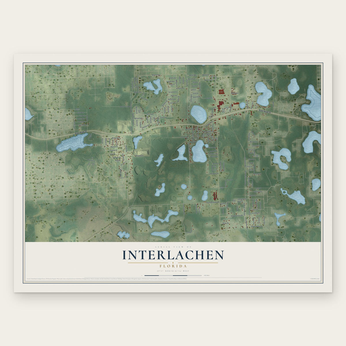Interlachen, Florida map print, the full design