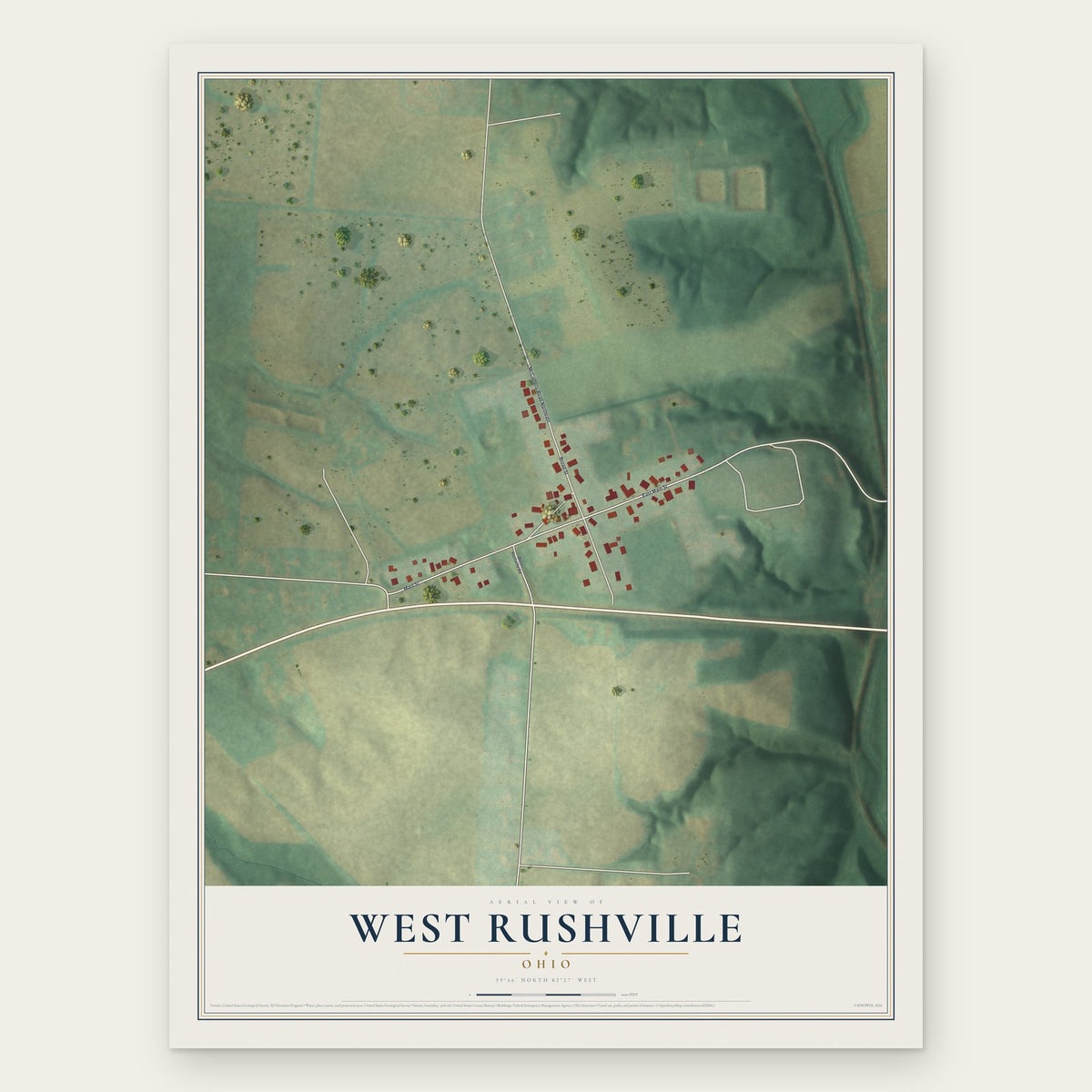 West Rushville, Ohio map print, the full design