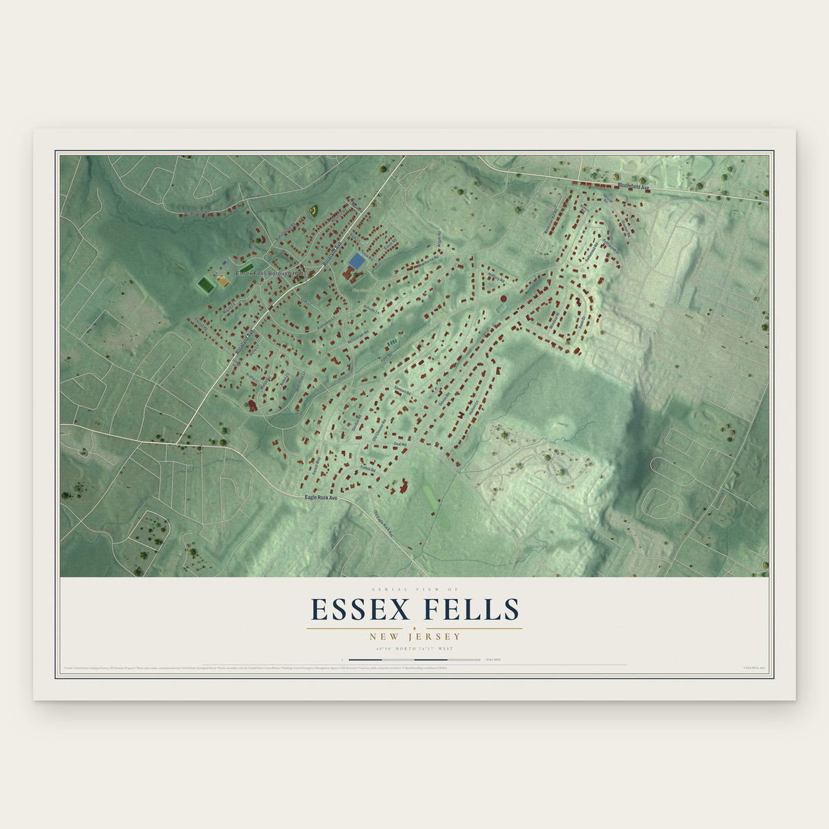 Essex Fells, New Jersey map print, the full design