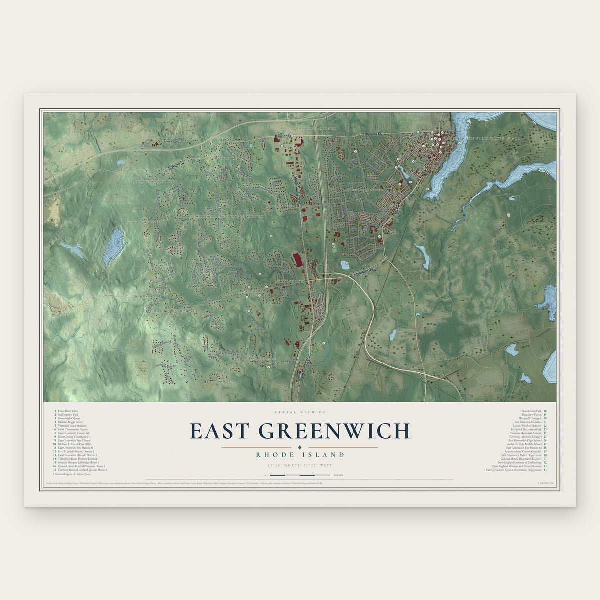 East Greenwich, Rhode Island map print, the full design