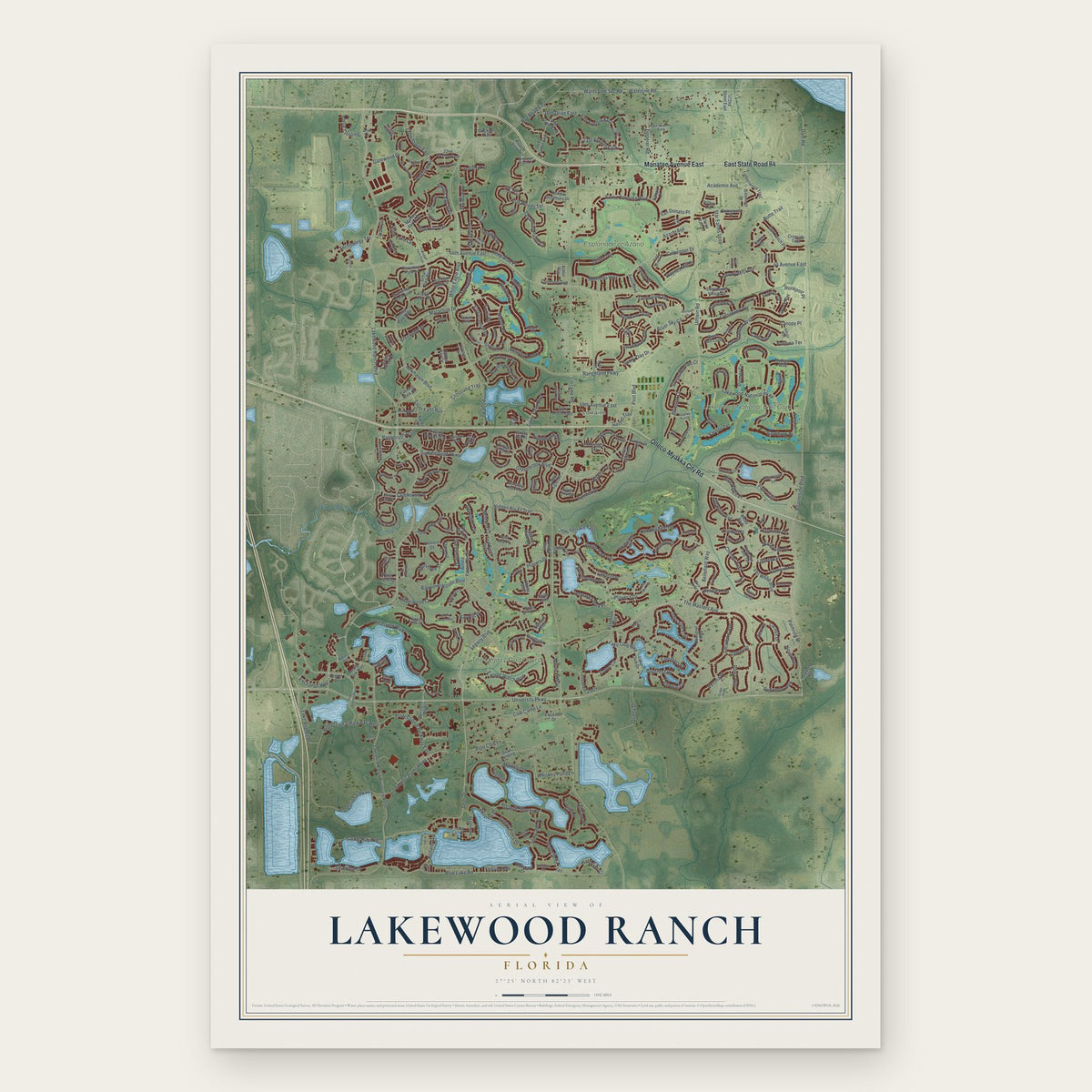 Lakewood Ranch, Florida map print, the full design