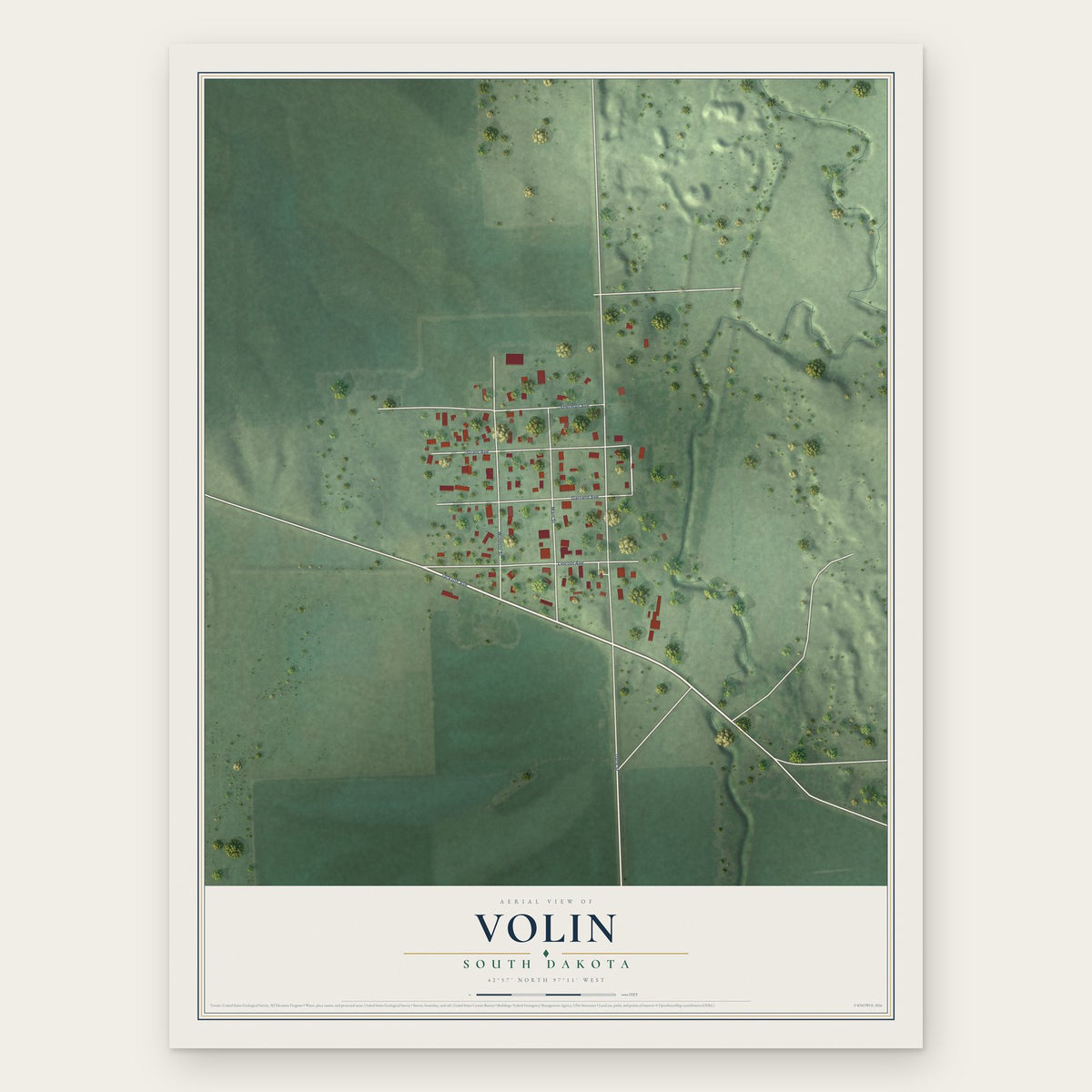 Volin, South Dakota map print, the full design