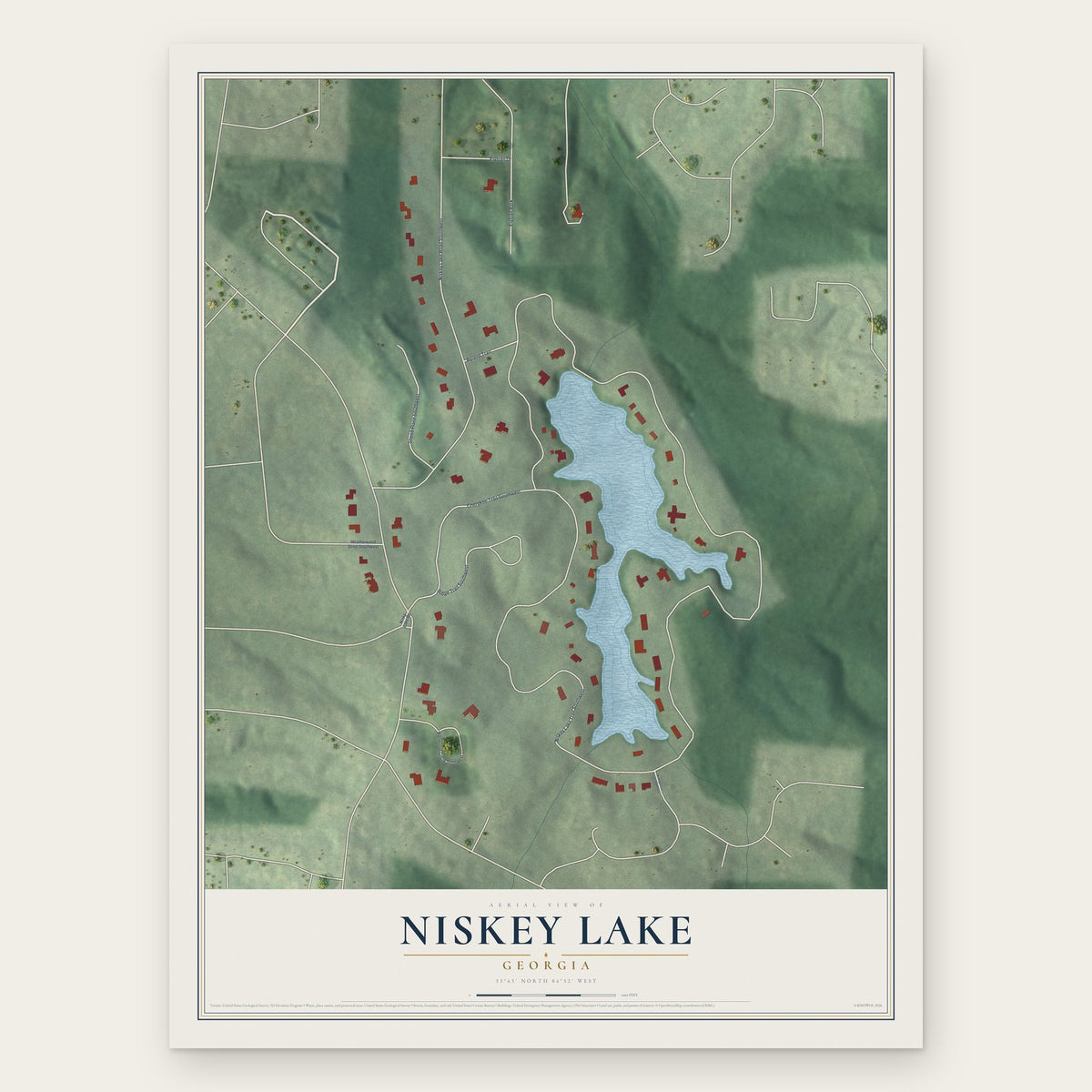 Niskey Lake, Georgia map print, the full design