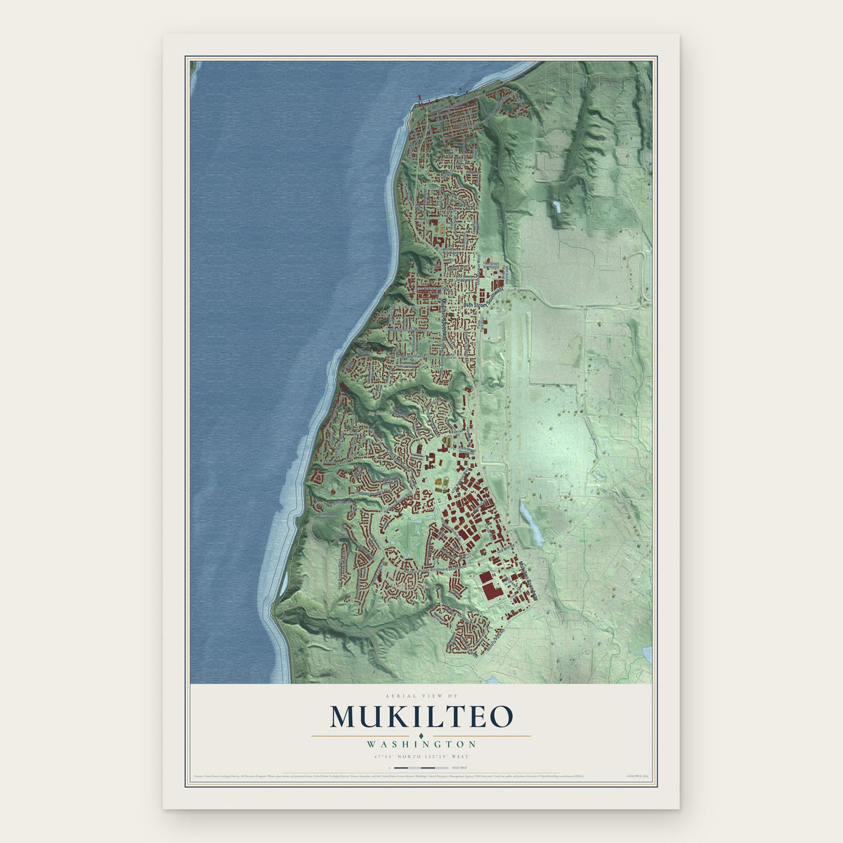 Mukilteo, Washington map print, the full design