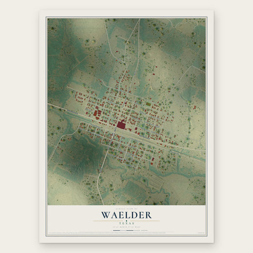 Waelder, Texas map print, the full design