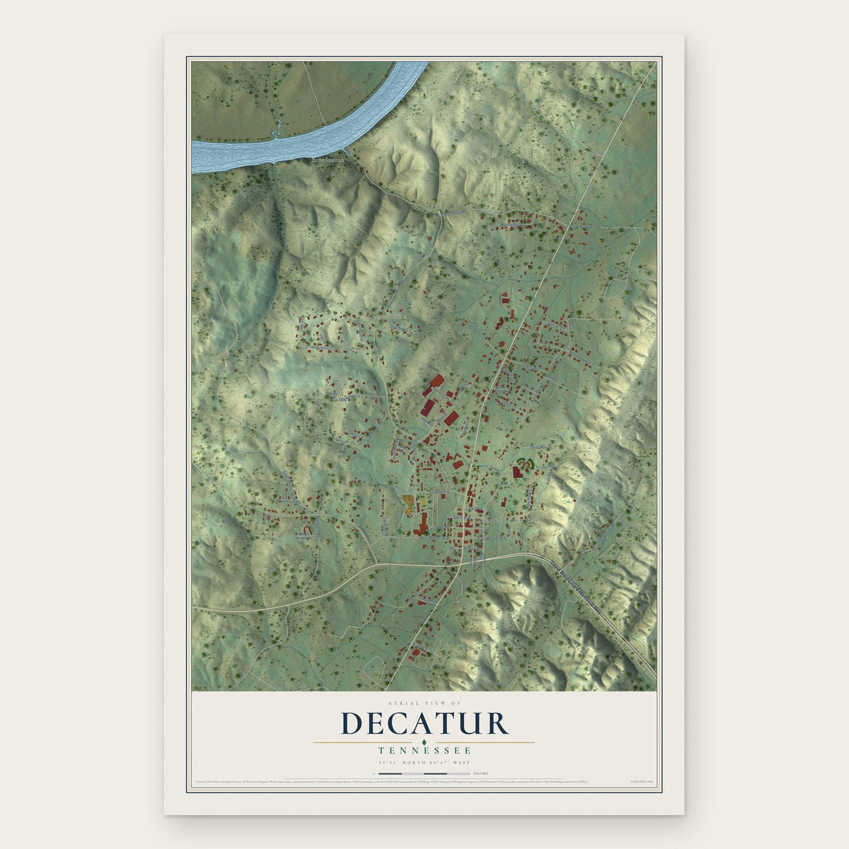 Decatur, Tennessee map print, the full design