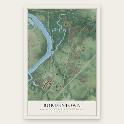 Bordentown, Burlington County, New Jersey map print, the full design