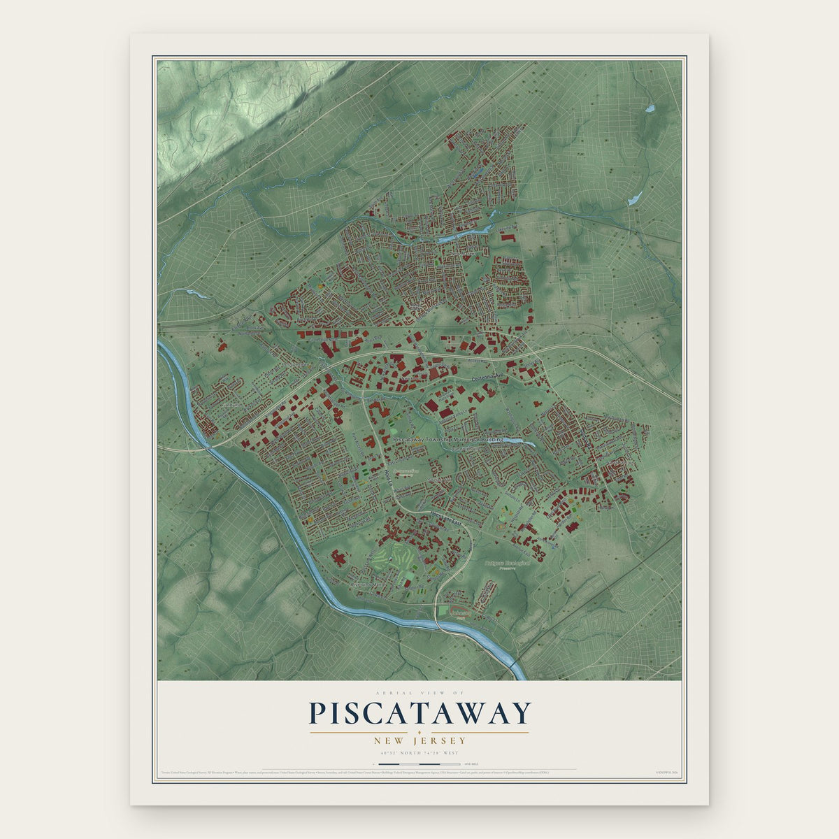Piscataway, New Jersey map print, the full design