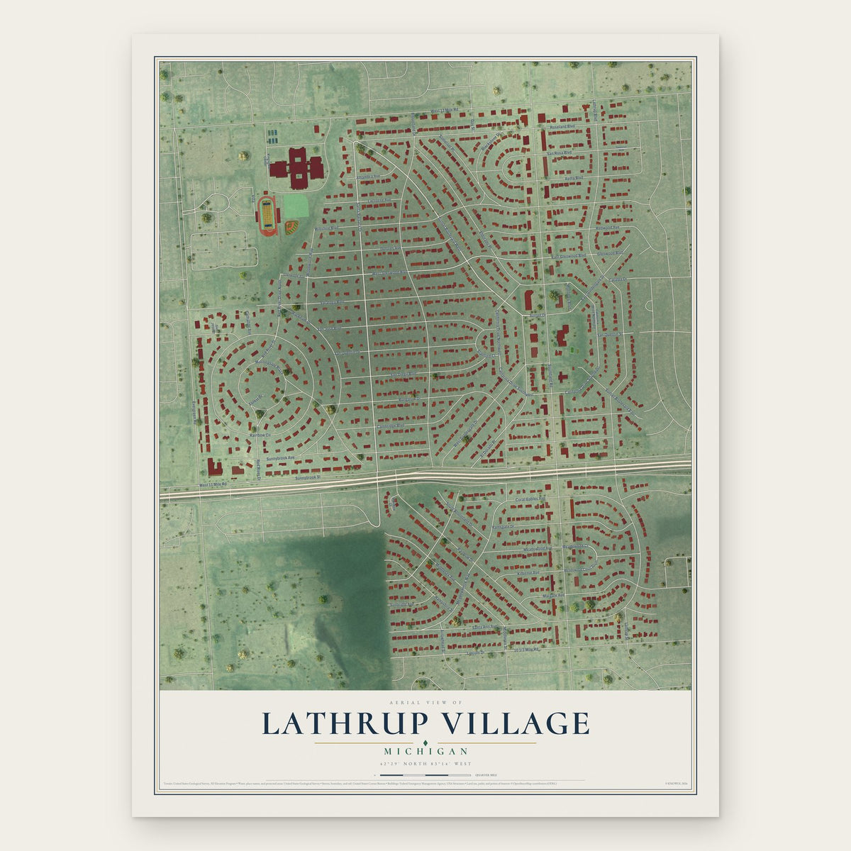 Lathrup Village, Michigan map print, the full design