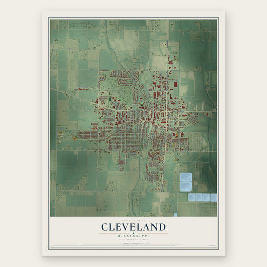 Cleveland, Mississippi map print, the full design