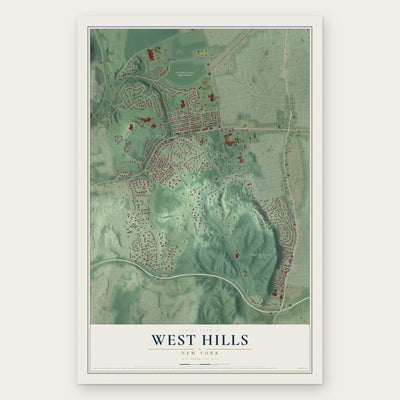 West Hills, New York map print, the full design