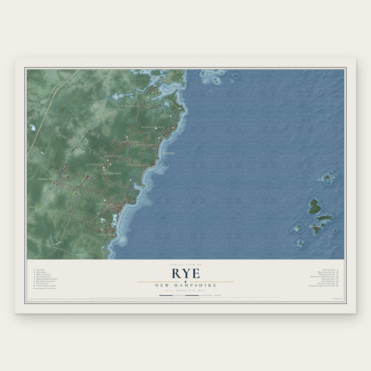 Rye, New Hampshire map print, the full design