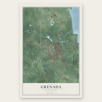 Grenada, Mississippi map print, the full design