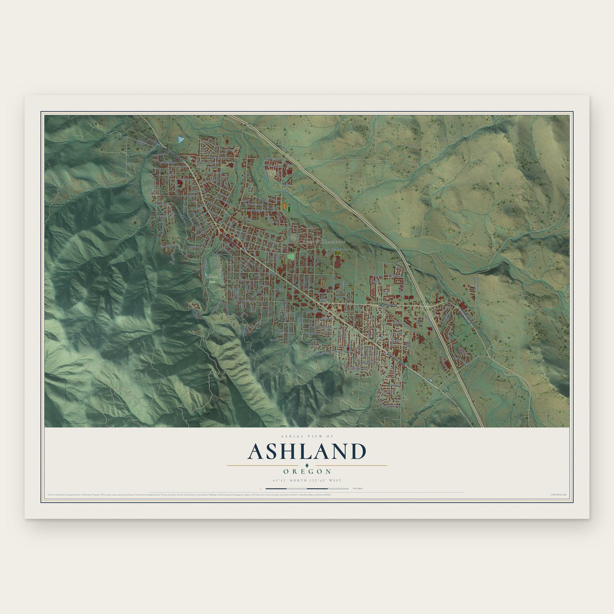Ashland, Oregon map print, the full design
