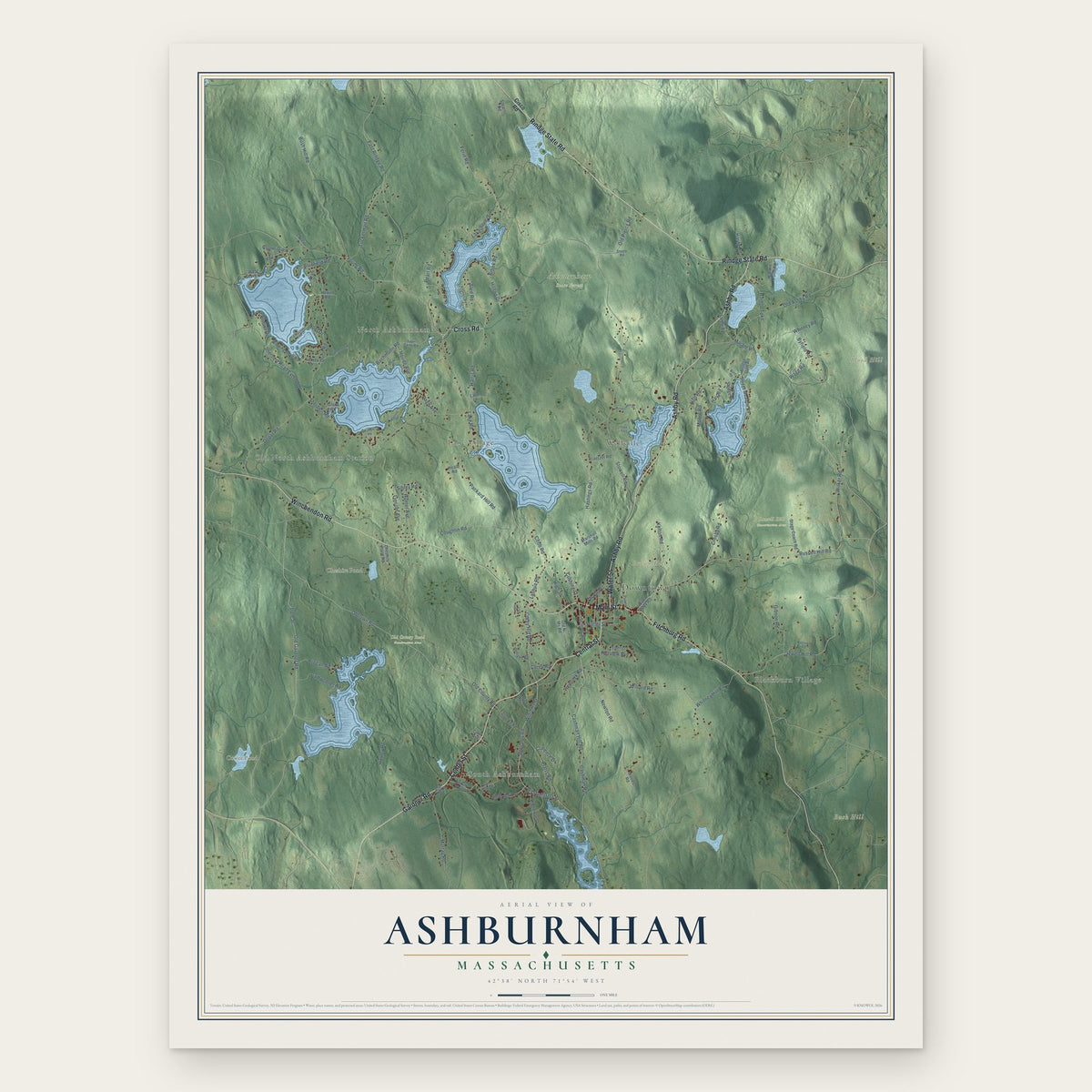 Ashburnham, Massachusetts map print, the full design