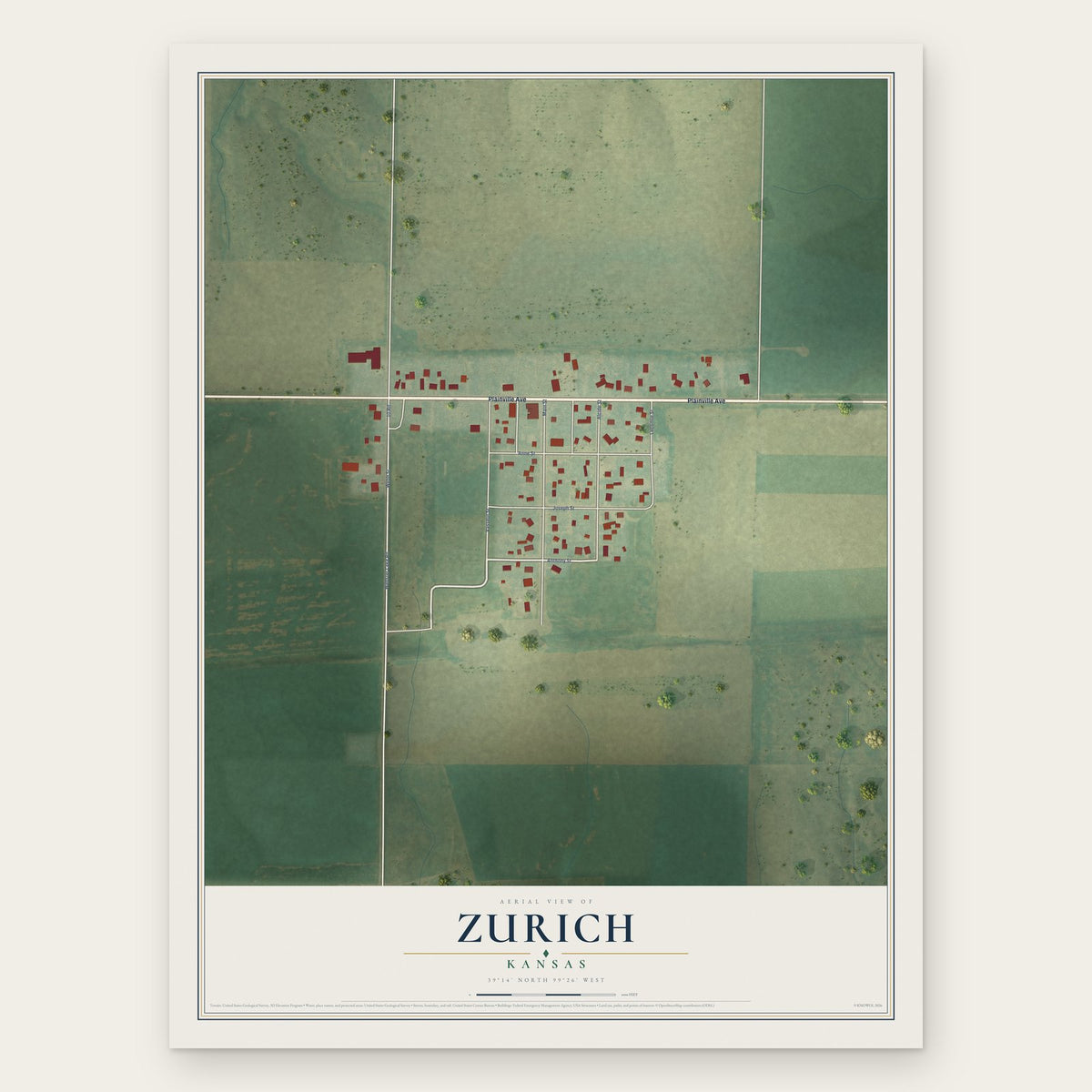 Zurich, Kansas map print, the full design