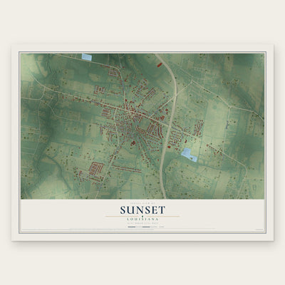 Sunset, Louisiana map print, the full design