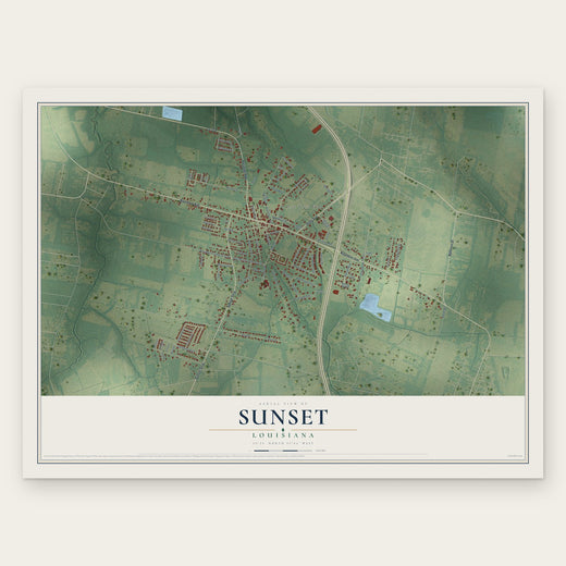 Sunset, Louisiana map print, the full design