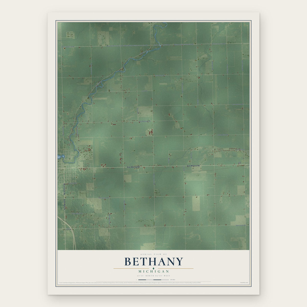 Bethany, Michigan map print, the full design