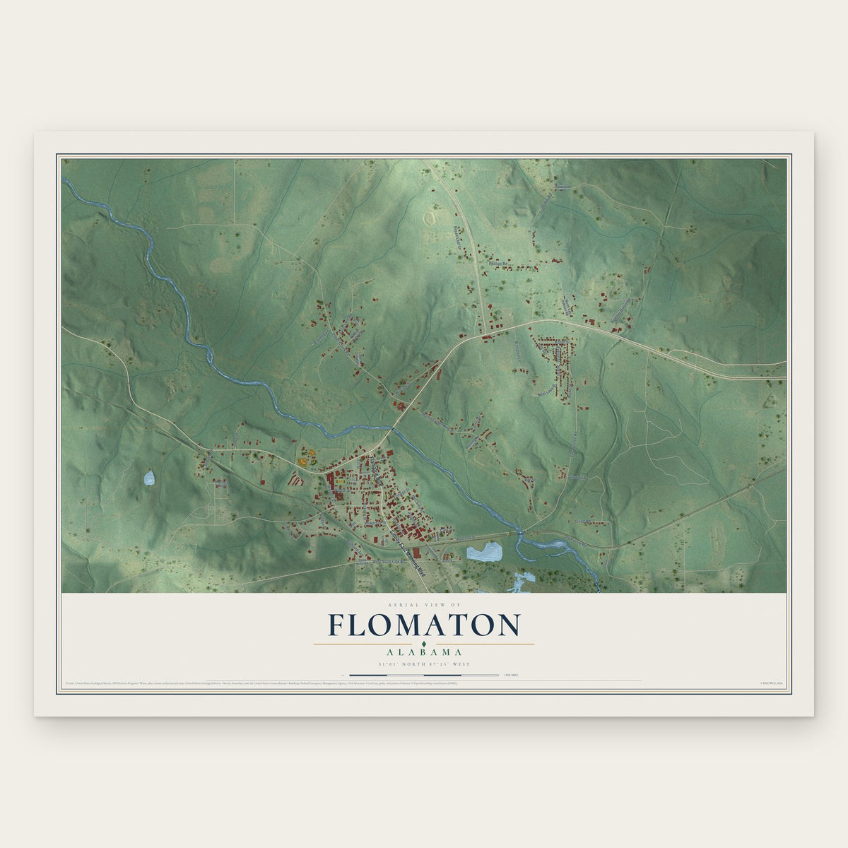 Flomaton, Alabama map print, the full design