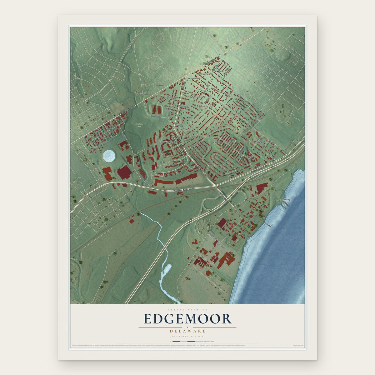 Edgemoor, Delaware map print, the full design