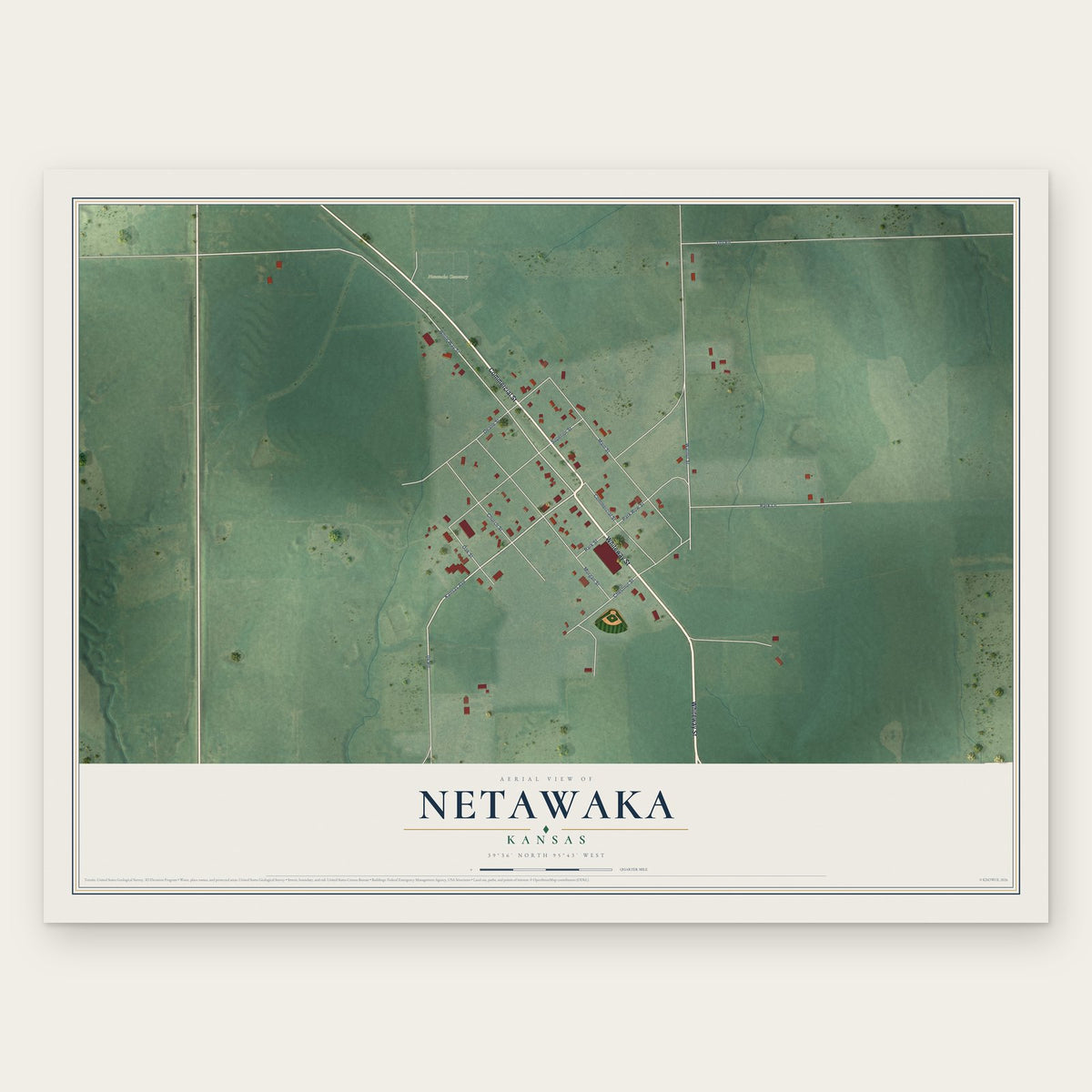 Netawaka, Kansas map print, the full design